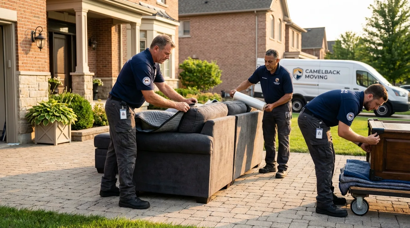 Large estate moving crew wrapping furniture in Monessen, PA