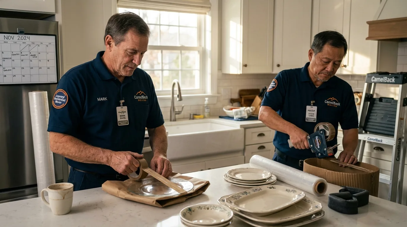 Professional crew packing kitchen dishware in Monessen, PA
